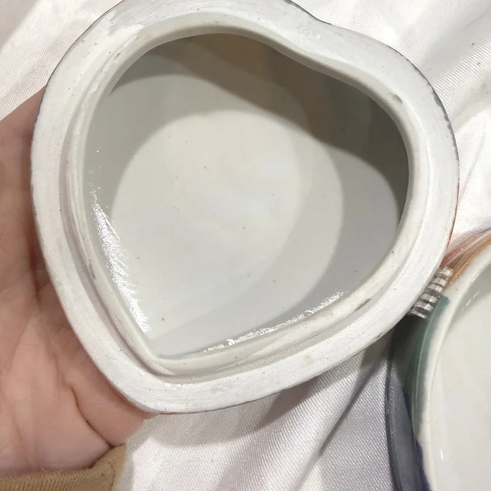 Vintage Lusterware Trinket Box Heart Lidded Hand Painted‎ Floral Moriage Japan